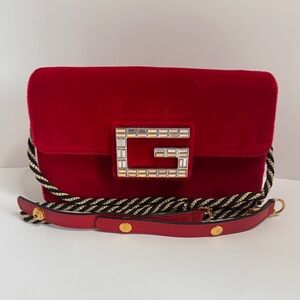 Authentic Gucci Broadway Red Velvet Crystal Clutch